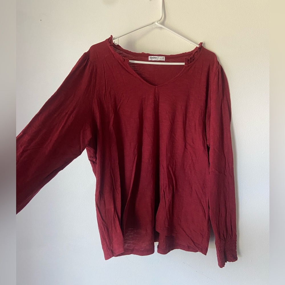 Sonoma Split Neck Knit Long Sleeve Top - Deep Red - Picture 4 of 12